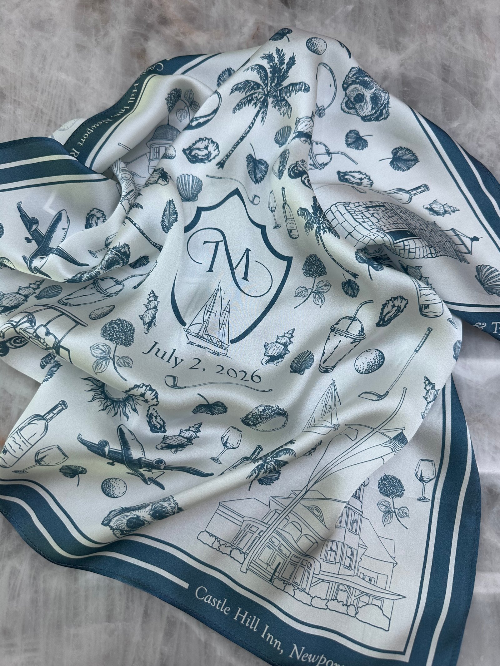 Custom illustrated silk scarf