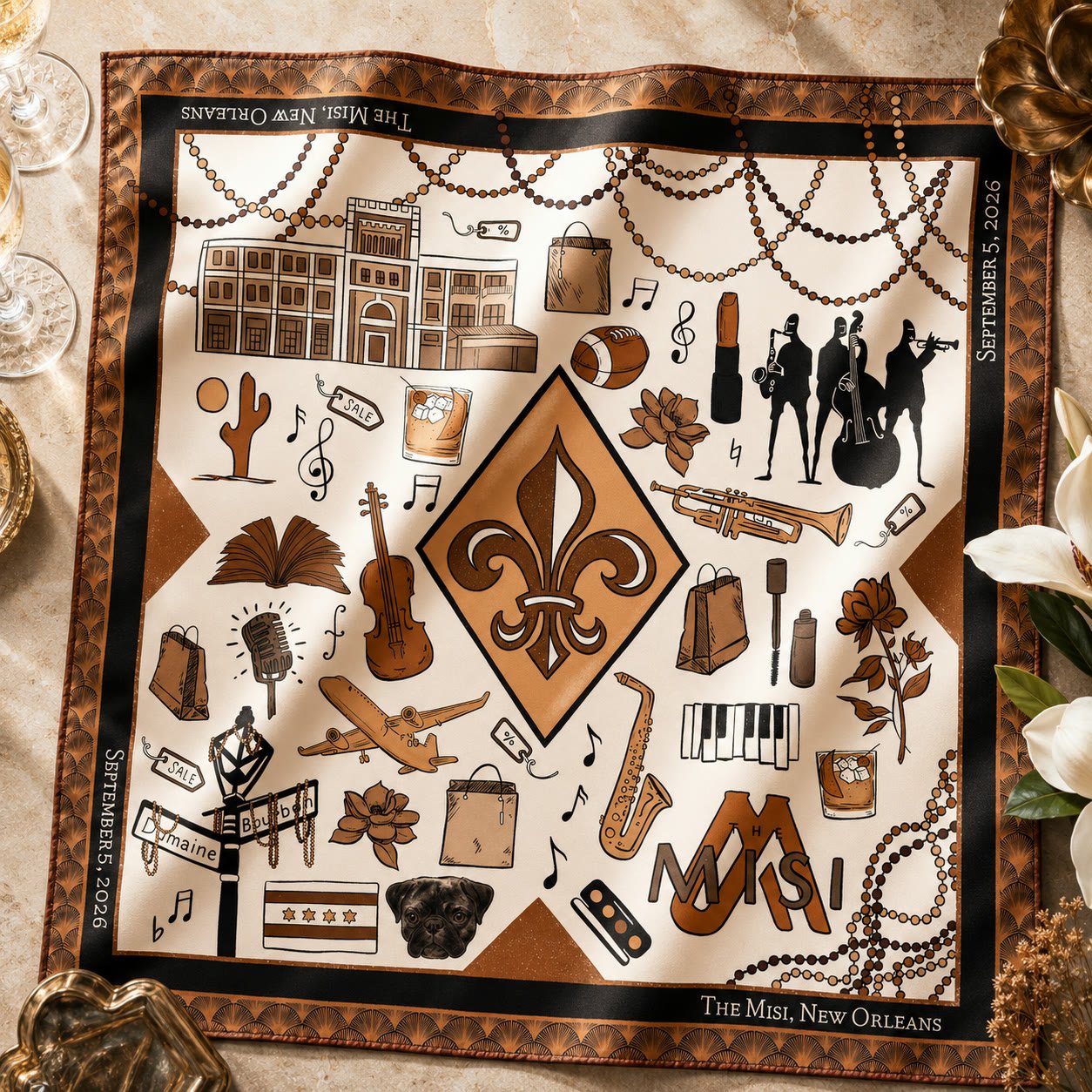 New Orleans Icon Scatter silk scarf